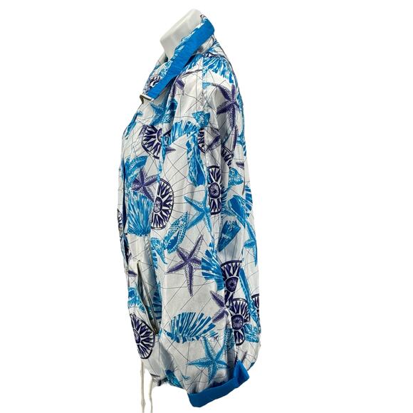 Lavon Vtg Women's Nautical Seashell Windbreaker Track Jacket SZ S Baggy 90s Blue - Picture 3 of 14